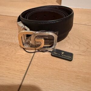 Marco Valentino Black Leather Belt with Gold Buckle